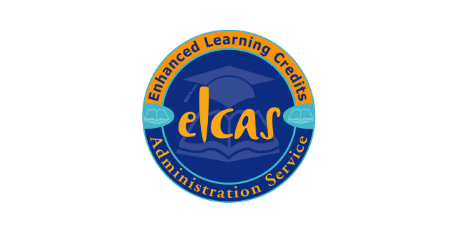 The ELCAS (Enhanced Learning Credits Administration Service) logo featuring a graduation cap and open book on a blue circular background.